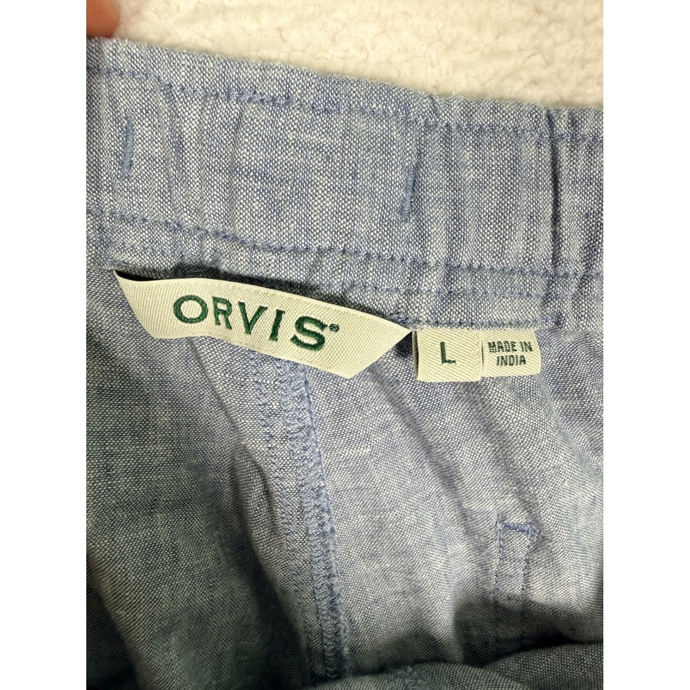 Orvis Linen Blend Pants Drawstring Light Blue Chambray Straight Leg Women Large - Picture 7 of 13